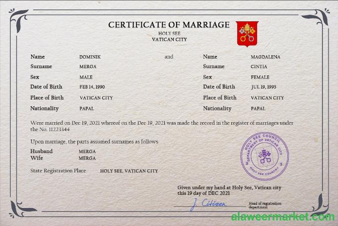 Holy See marriage certificate PSD template